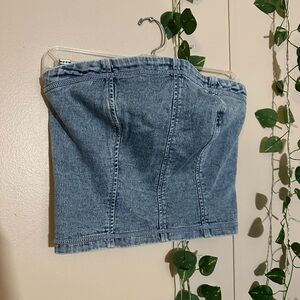 American Eagle Denim Strapless Top with Smocked Back
